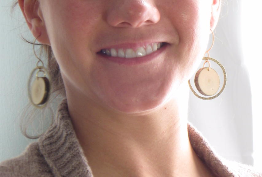 Thumbnail: Wood Slice Dangle Earrings