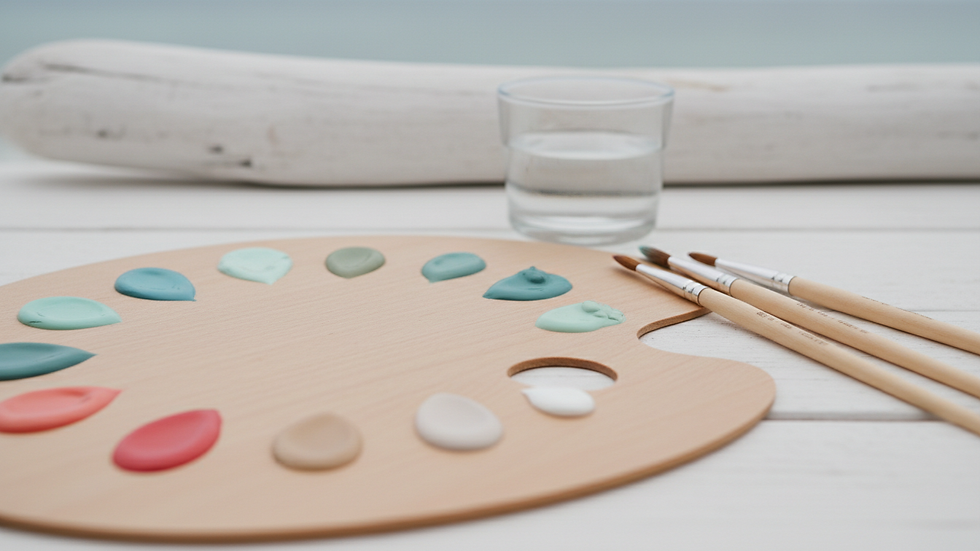 Close-up view of colorful paint palette and brushes