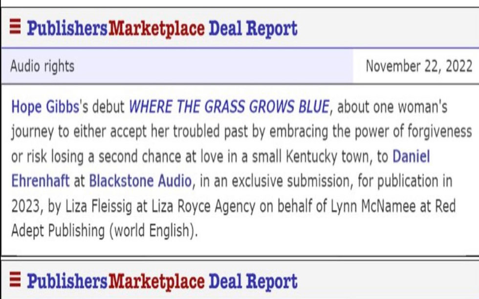 Hope Gibbs Where The Grass Grows Blue Audio Rights Deal