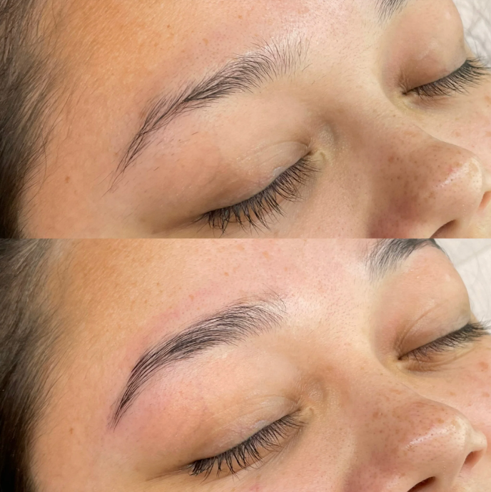 Before and after brow lamination in Round Rock, TX