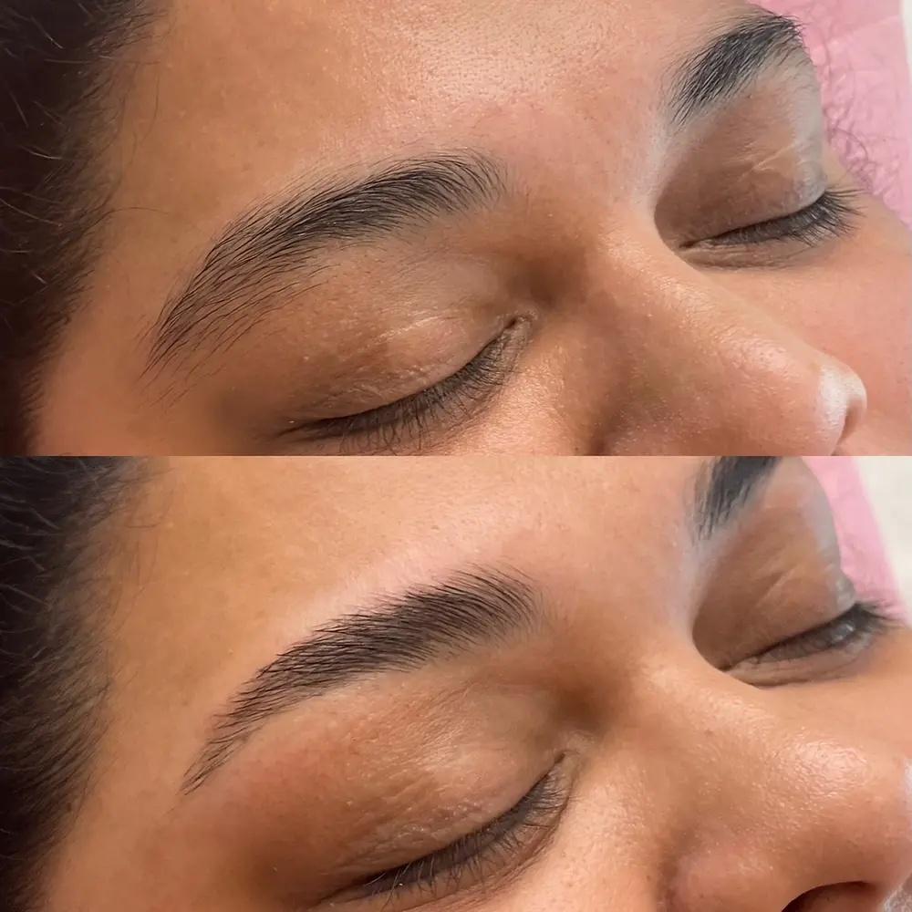 Close up of smooth, laminated eyebrows