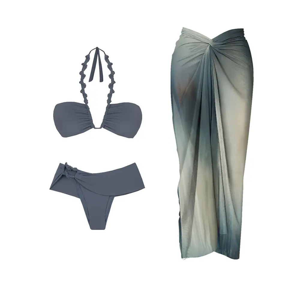 Miniatura: 2Pcs Striped Swimsuit With Long Skirt Sexy Women Bikini