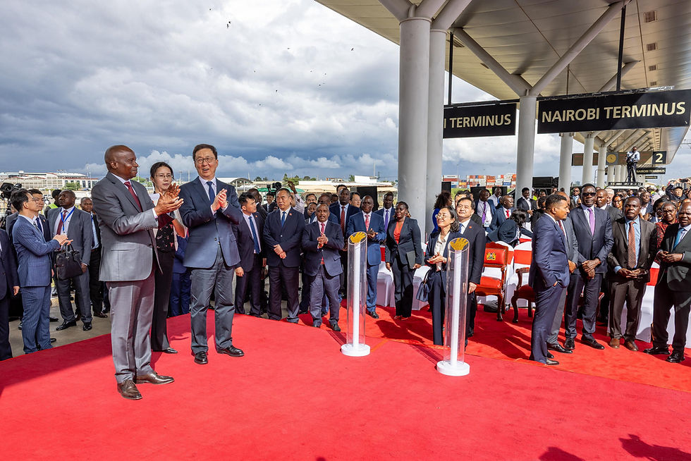 Kenya's Deputy President H.E. Kithure Kindiki and China's Vice President H.E. Han Zheng at the March 2026 flag-off ceremony for the first zero-tariff export consignment at Nairobi SGR Terminus.