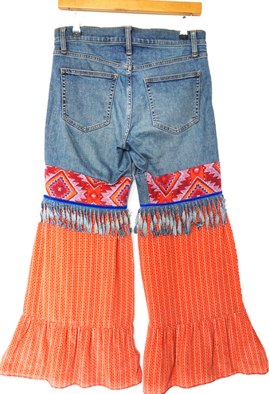 Thumbnail: Silk ruffle and aztec jacquard jeans