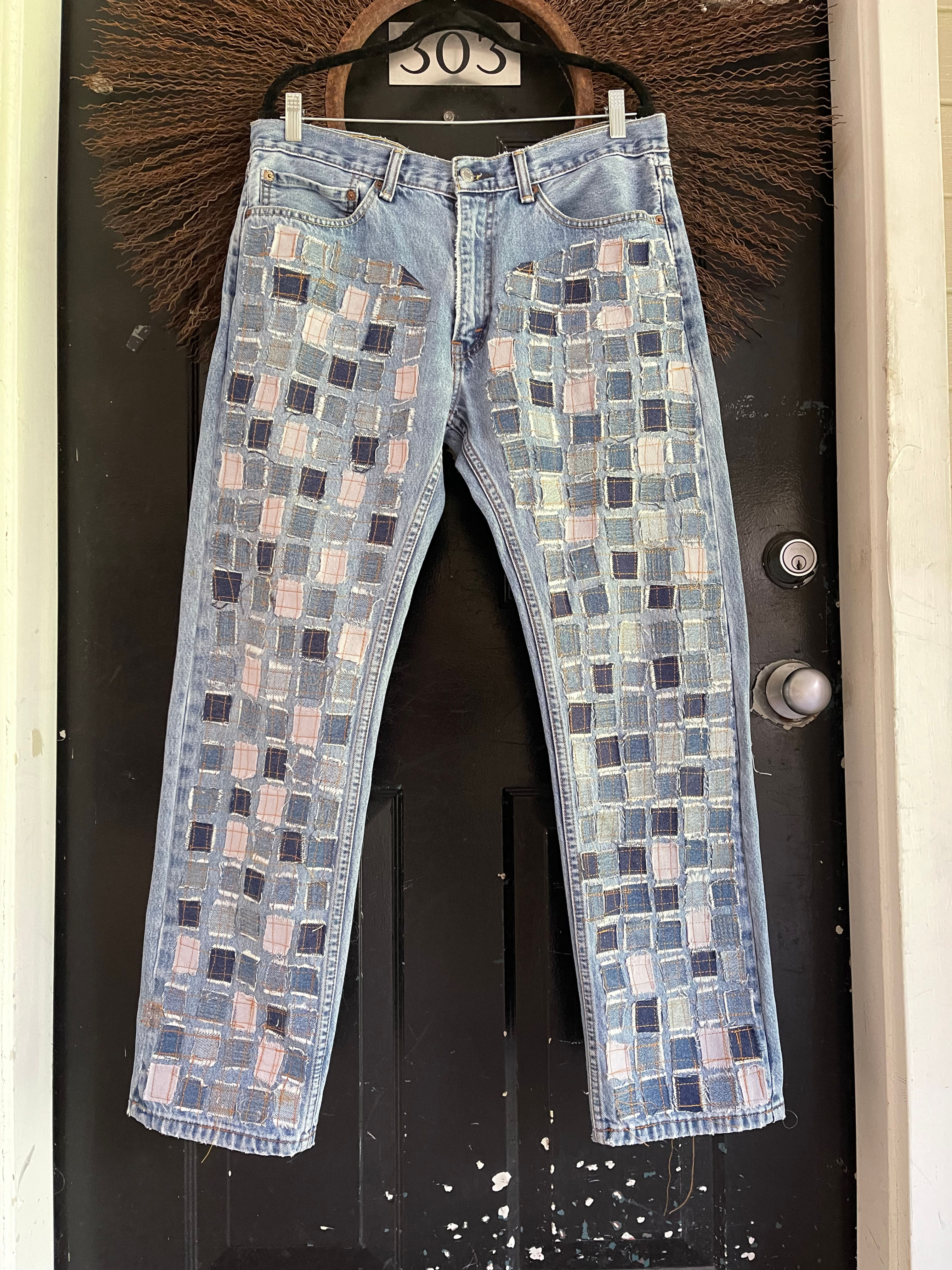 Denim Postage Stamp Rag Quilt Chapped Jeans