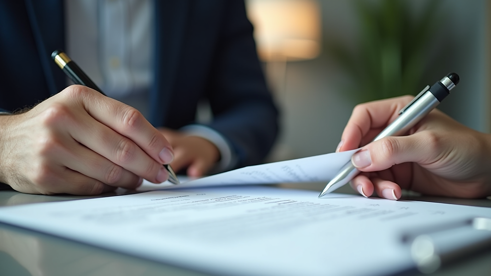 Close-up view of a financial advisor reviewing documents with a client