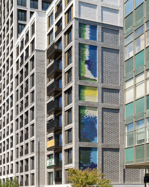 Colourful tile facade on York and Elder building, by Ptolemy Mann