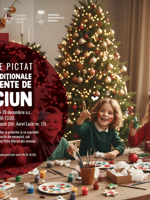 Atelier de pictat obiecte tradiționale și ornamente de Crăciun la Muzeul Țării Crișurilor. 9-12 decembrie și 16-19 decembrie. 20 ron/copil. Cornelia Românașu