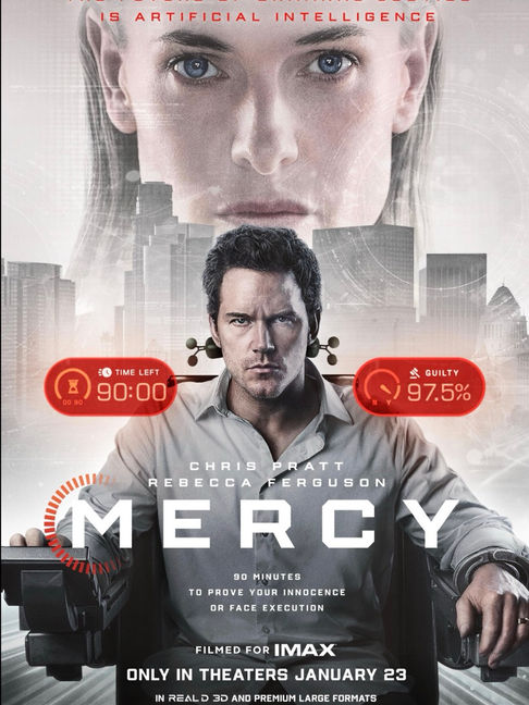 Când AI-ul devine JUDECĂTOR. CHRIS PRATT vine în ianuarie 2026 cu MERCY. Un susținător al AI-ului ajunge în fața judecătorului AI. Are 90 de minute să se apere și să scape. Are 2,5% șanse