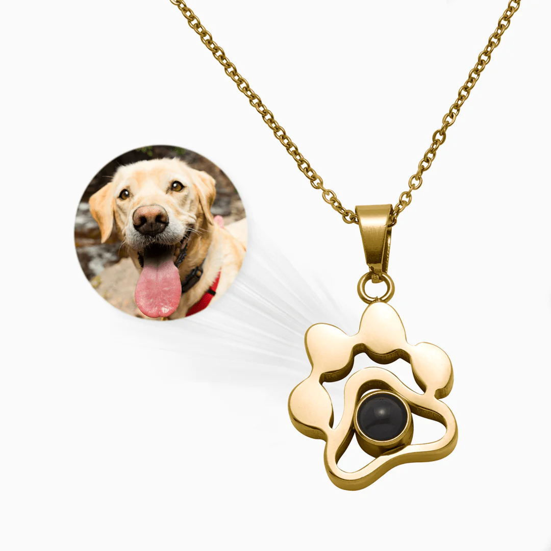Pet Dog Cat Paw Print Photo Projection Necklace