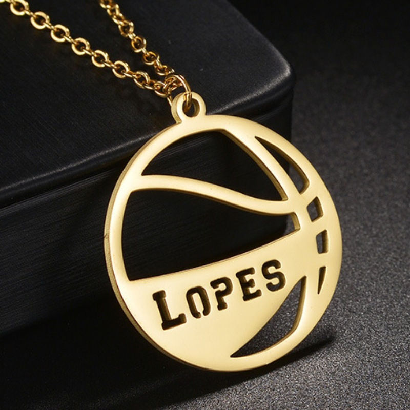 Thumbnail: Custom Letters Logo Hollow Basketball Football Rugby Necklace