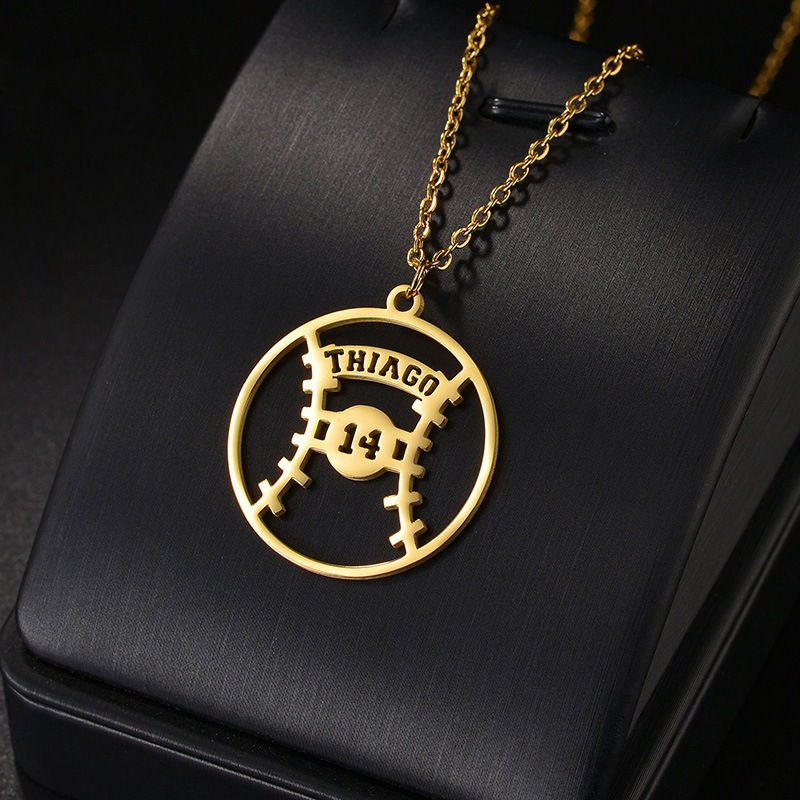 Thumbnail: Custom Letters Logo Hollow Basketball Football Rugby Necklace