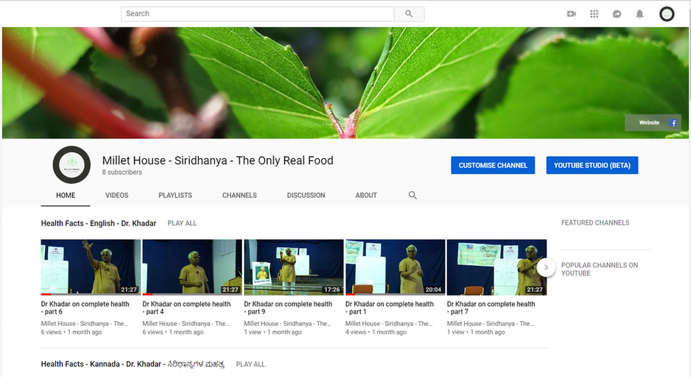 Our YouTube Channel Millet House