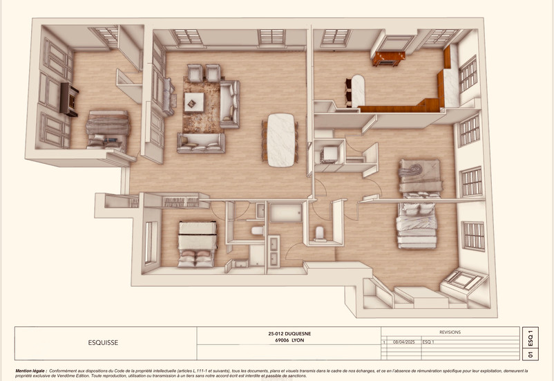 Vue axonométrique d’un appartement analysé lors d’un audit immobilier avant achat à Lyon.