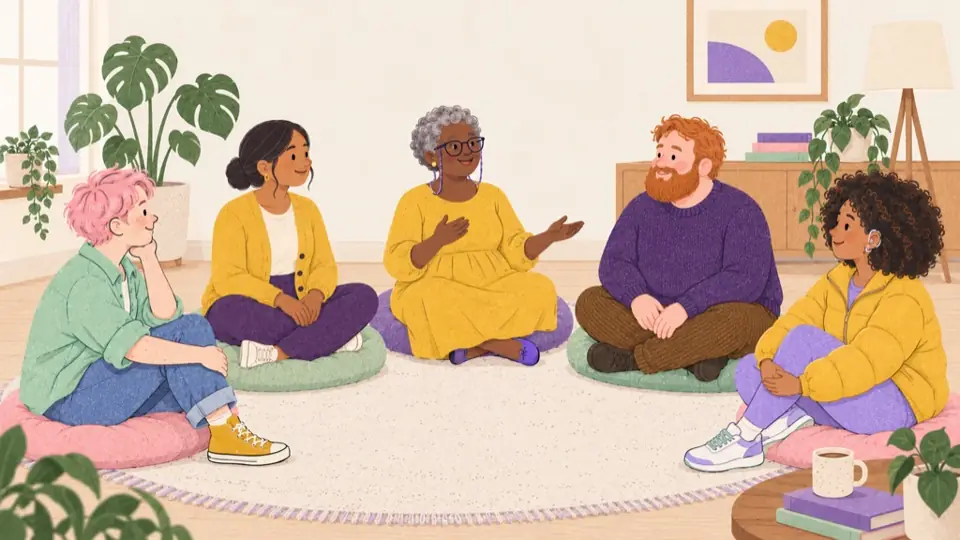 A small group sitting in a circle at a Walnut event