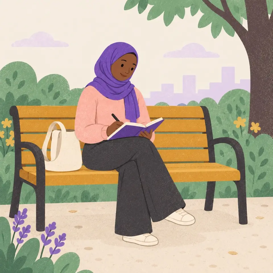 Aisha writing in a journal