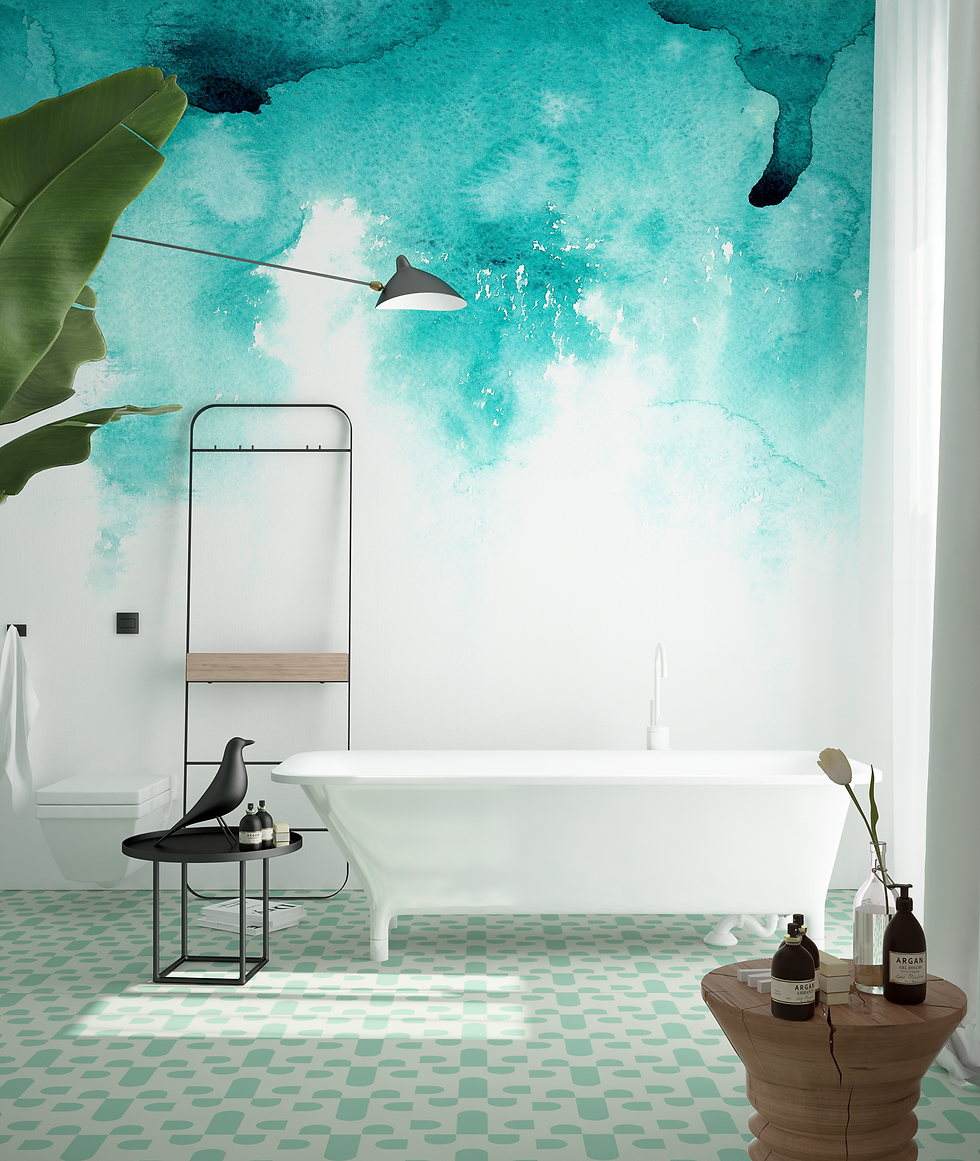 Прев'ю: Обои watercolor градиент бирюзовые, wallpaper bathroom The O, обои для ванной