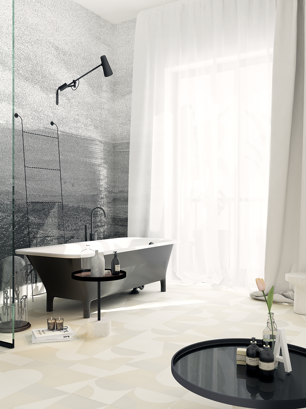Thumbnail: Обои Пейзаж Урбино BW, wallpaper bathroom The O, обои для ванной
