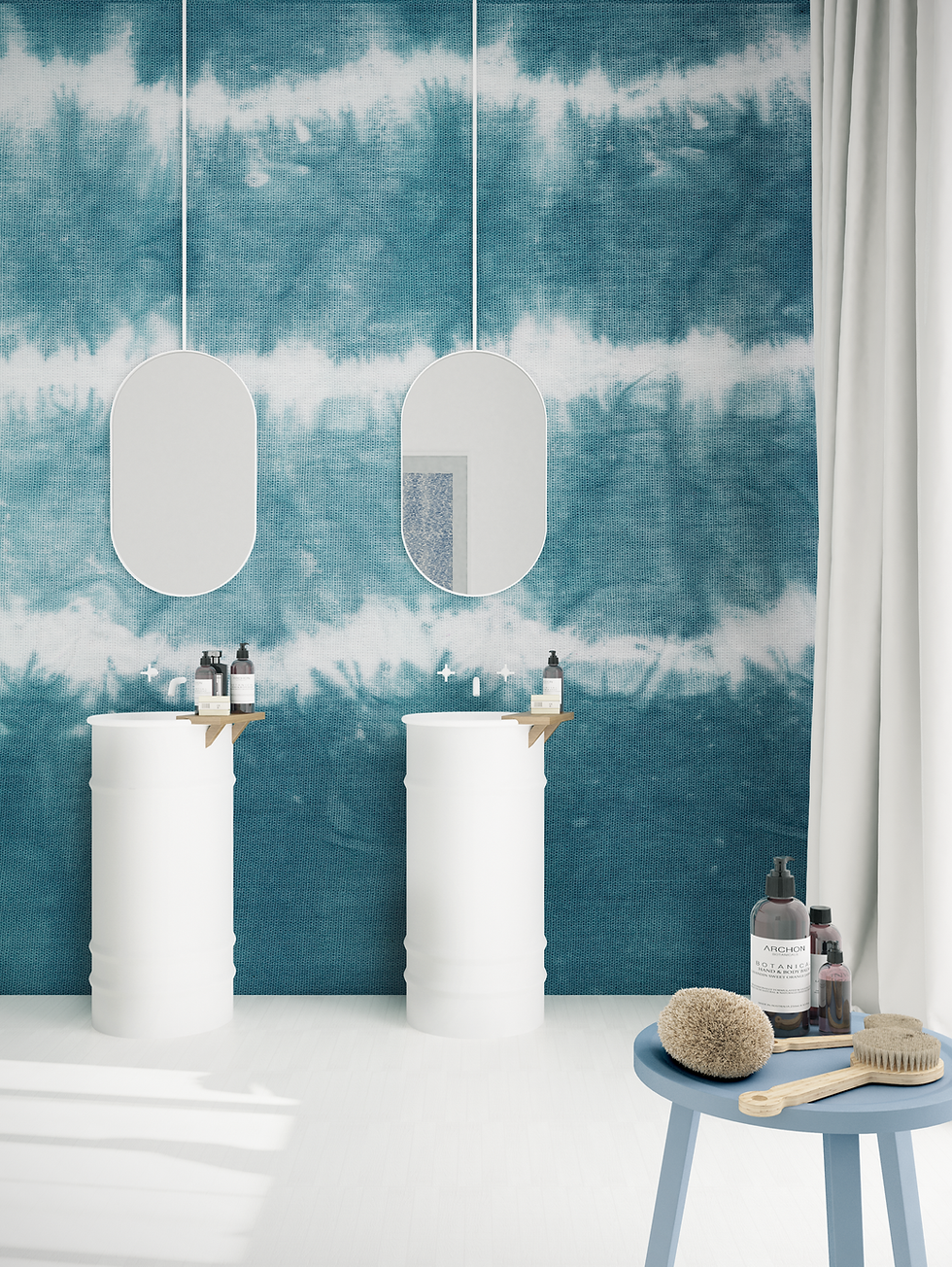 Прев'ю: Обои Шибори бирюзовые, wallpaper bathroom The O, обои для ванной