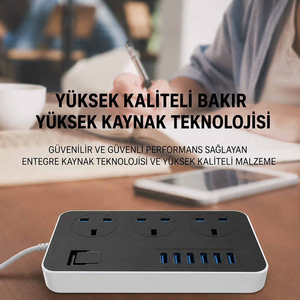 Küçük resim: 6 USB Portlu 3'lü Evrensel Priz 3.1A Hızlı Şarj Akıllı Güç Prizi Anahtarlı