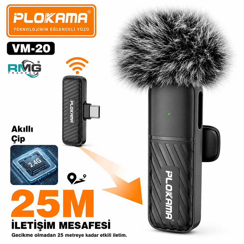 Küçük resim: VM-20 Profesyonel  Kablosuz Yaka Mikrofonu 2.4G Bağlantı 25M Çekim Mesafe