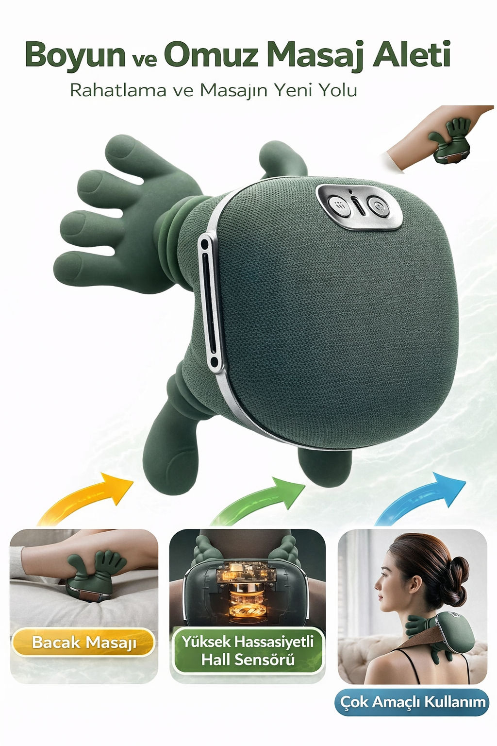 3D Boyun ve Omuz Masaj Aleti Şarjlı, Isıtmalı, Derin Doku Masaj Cihazı