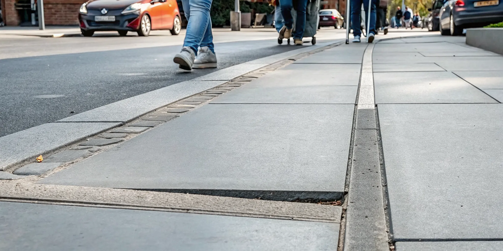 ADA-compliant precision concrete slice cut on a public sidewalk joint