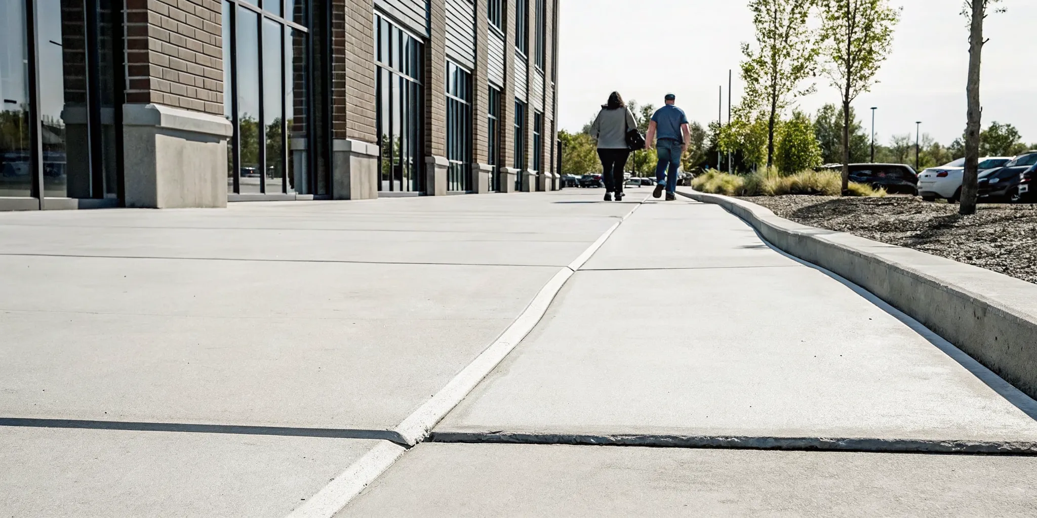 ADA-compliant smooth sidewalk leading to a commercial building entrance