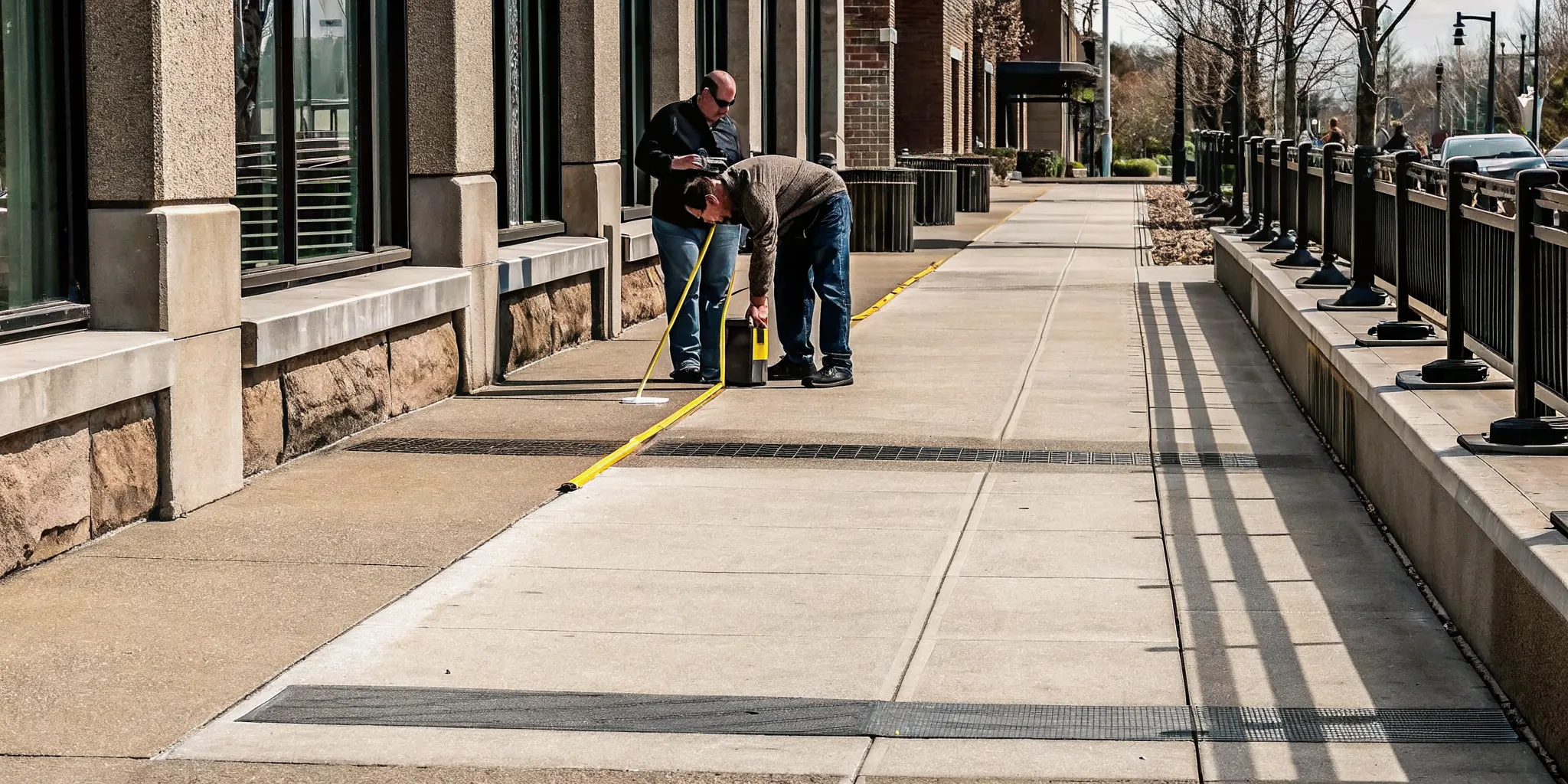 Inspector documenting sidewalk conditions for a risk-based schedule