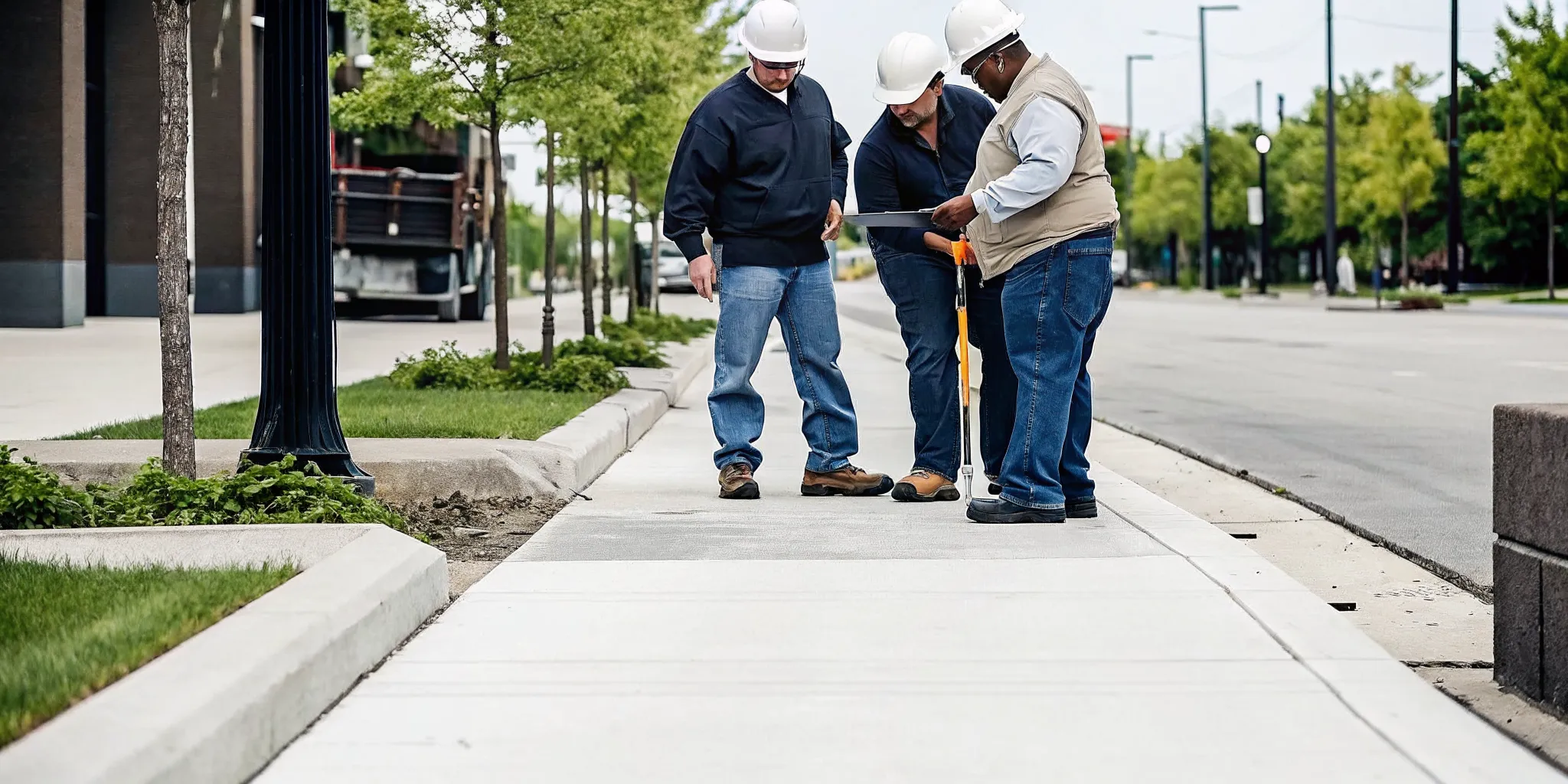 Municipal team documenting a sidewalk trip hazard for budget planning