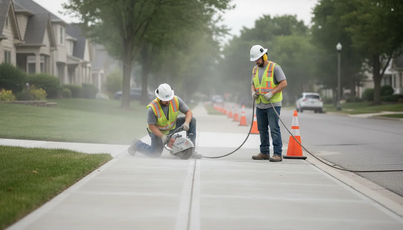 Precision cutting equipment addressing an HOA sidewalk trip hazard
