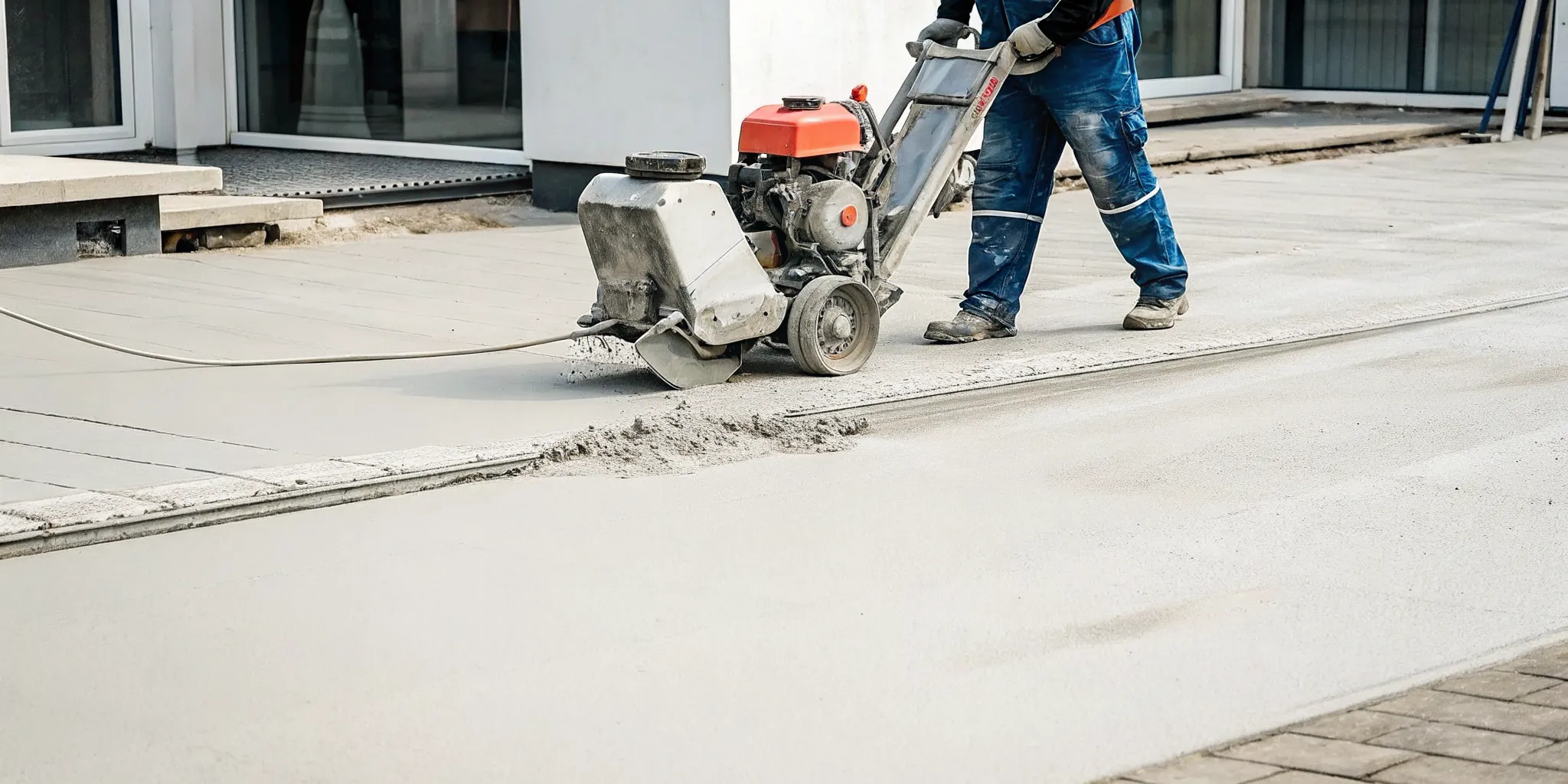 Precision concrete cutting equipment smoothing a sidewalk trip hazard with minimal disruption to surrounding property