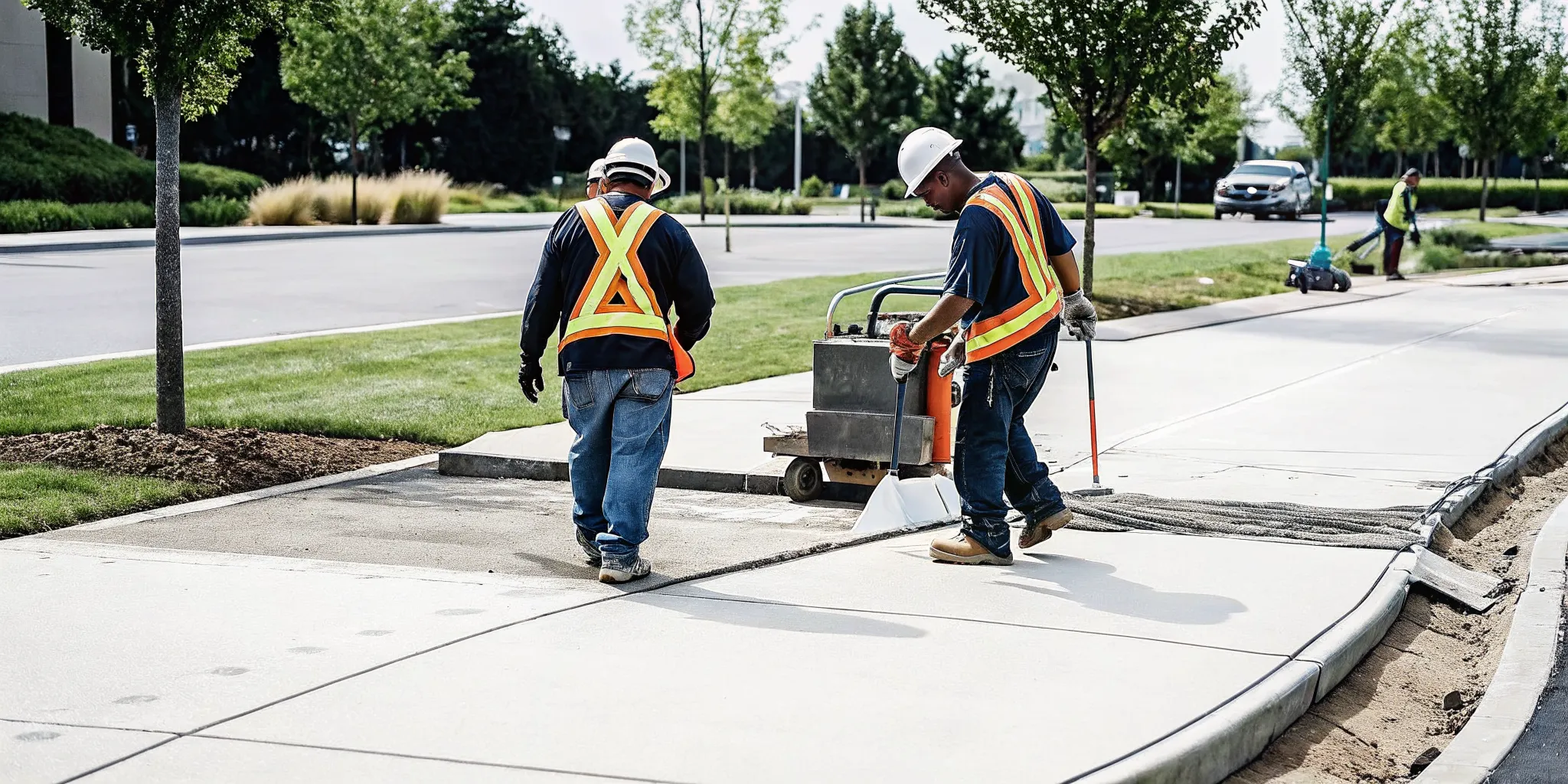 Precision cutting crew removing a commercial sidewalk trip hazard