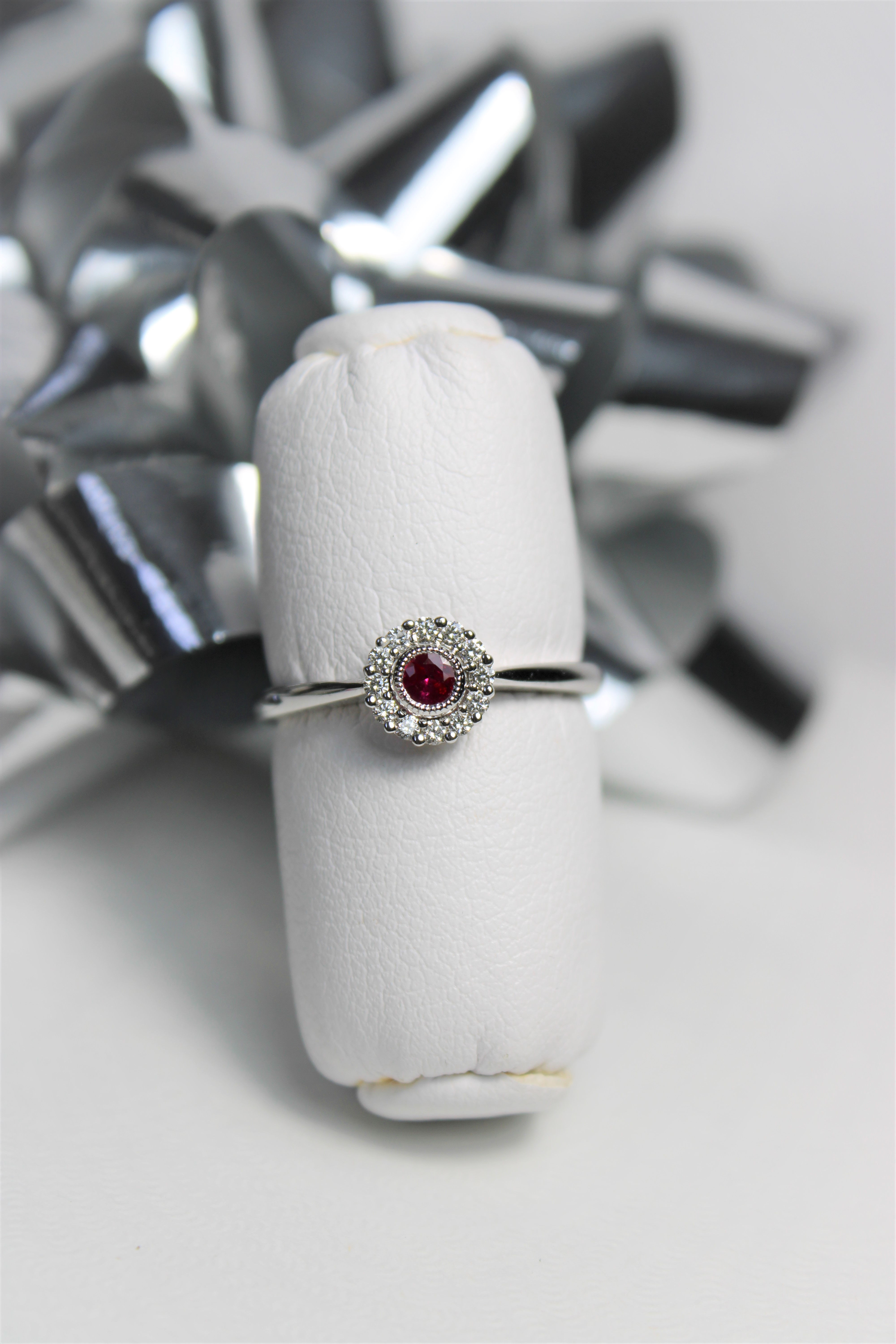 Bezel Set Ruby with Diamond Halo - J2725