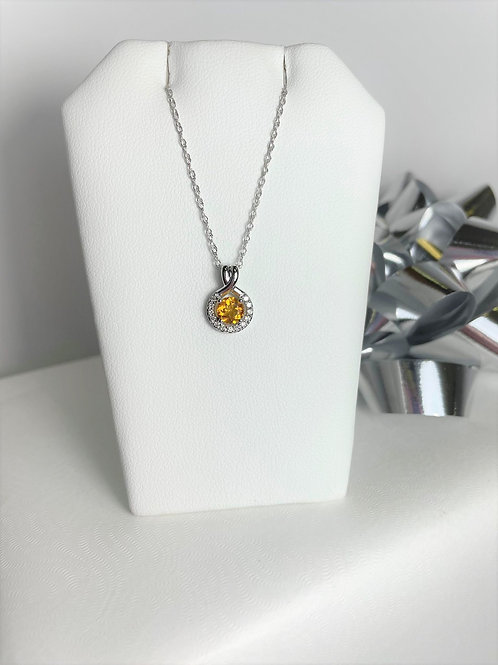Citrine with Halo Pendant - J1946