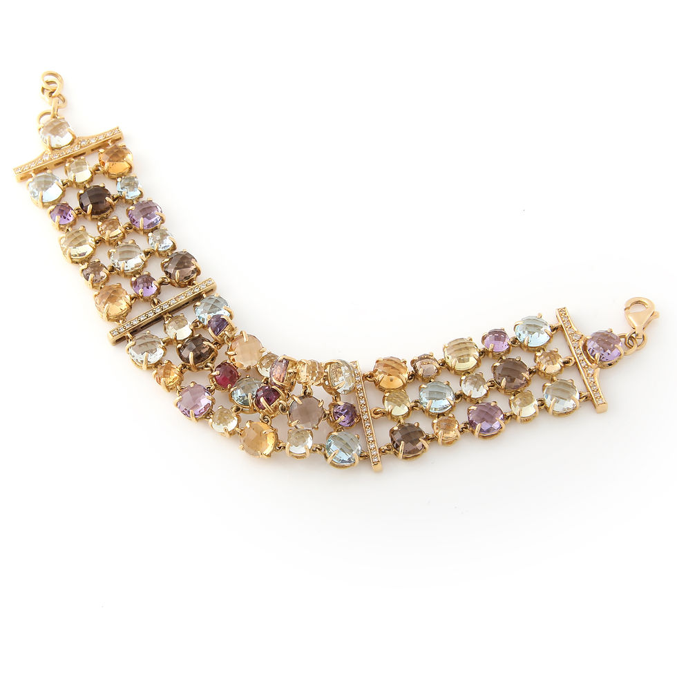 Multi Gem Stone & Diamond Bar Bracelet 18K Yellow Gold & Diamond