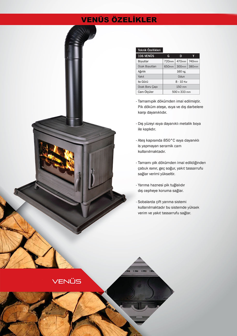 Küçük resim: REKOR VENÜS DÖKÜM SOBA DÖKÜM ŞÖMİNE KÖMÜR SOBASI ODUN SOBASI
