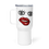 Thumbnail: SURPRISED WHITE TRAVEL MUG WITH A HANDLE HAS A WOMAN'S SURPRISED EYES AND PURSED LIPS ON IT
