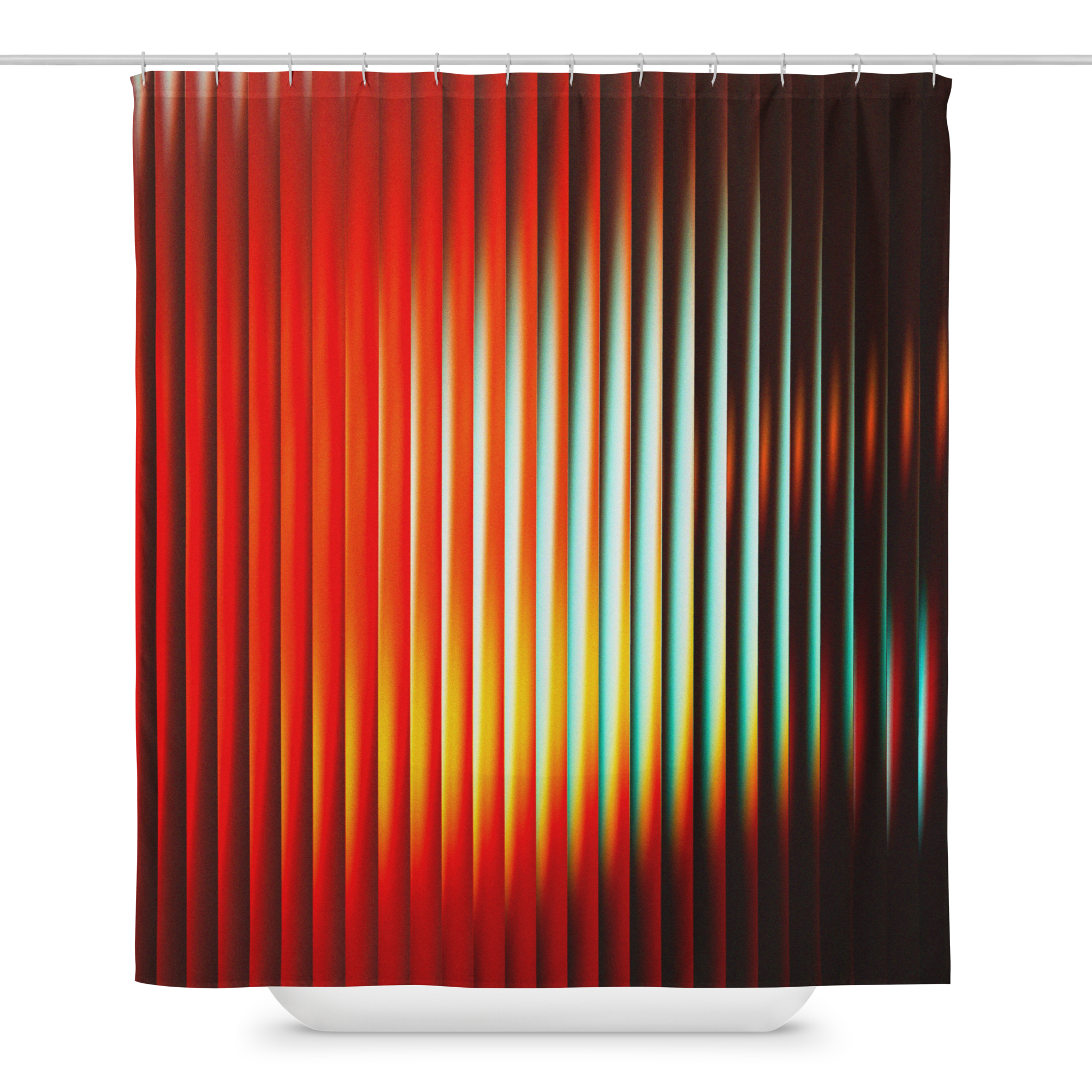 "SUNSET" MODERN ART SHOWER CURTAIN with electric orange and black partitions