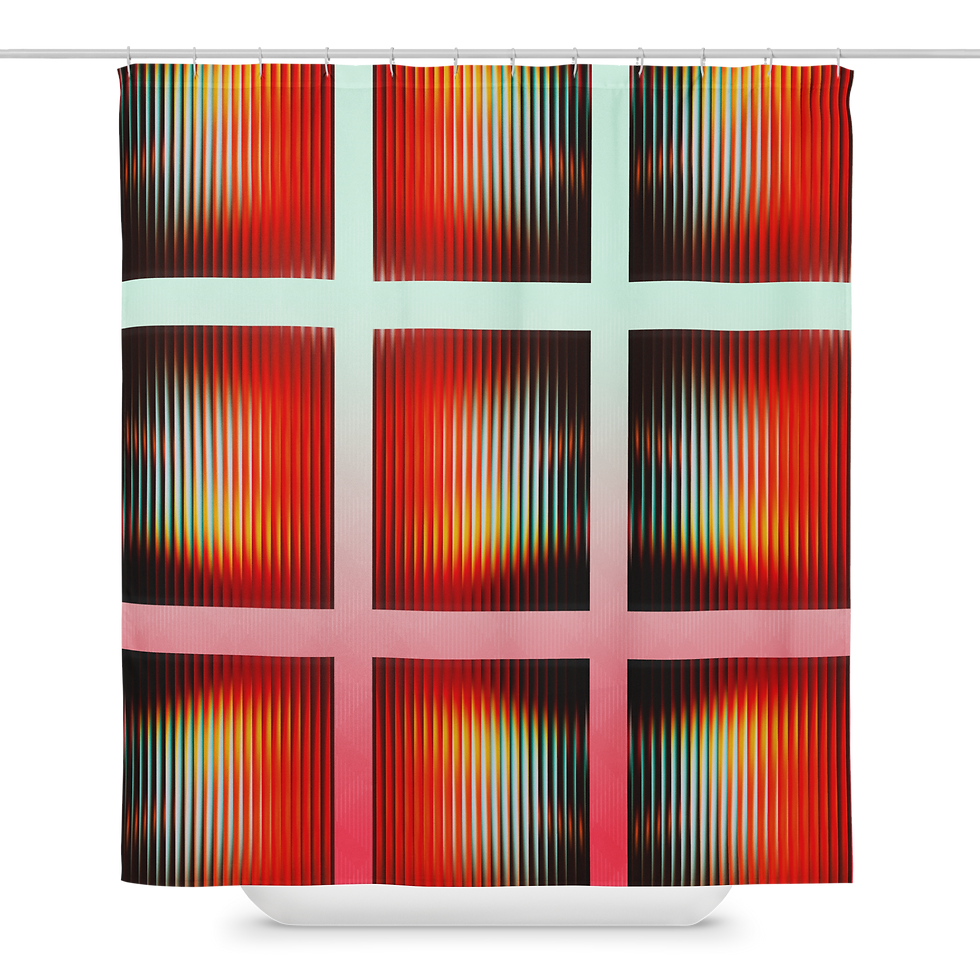 "PARTITION" MODERN ART SHOWER CURTAIN is nine orange squares divided like tic tac toe