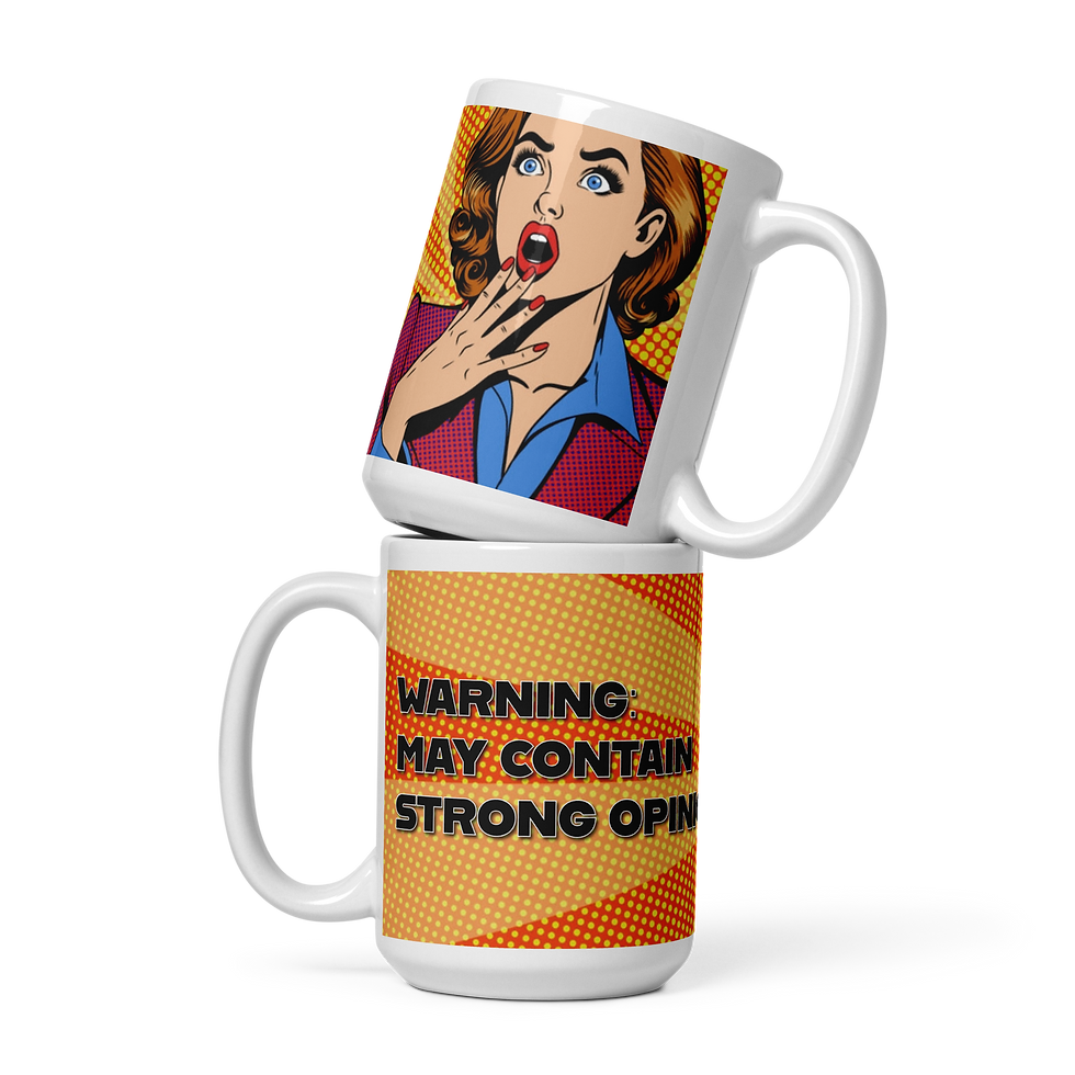 "STRONG OPINIONS" WHITE GLOSSY ART MUG