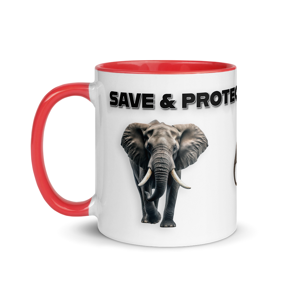 Thumbnail: "ELEPHANTS" WHITE MUG WITH COLOR INSIDE features elephants and a statement