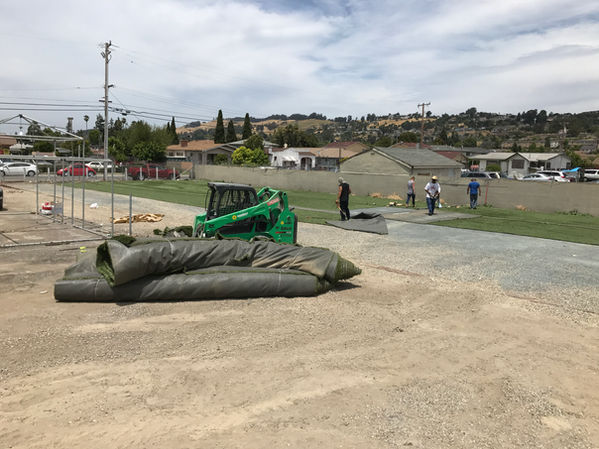 La colocación de césped en un terreno vacío inicia el proceso de embellecimiento.