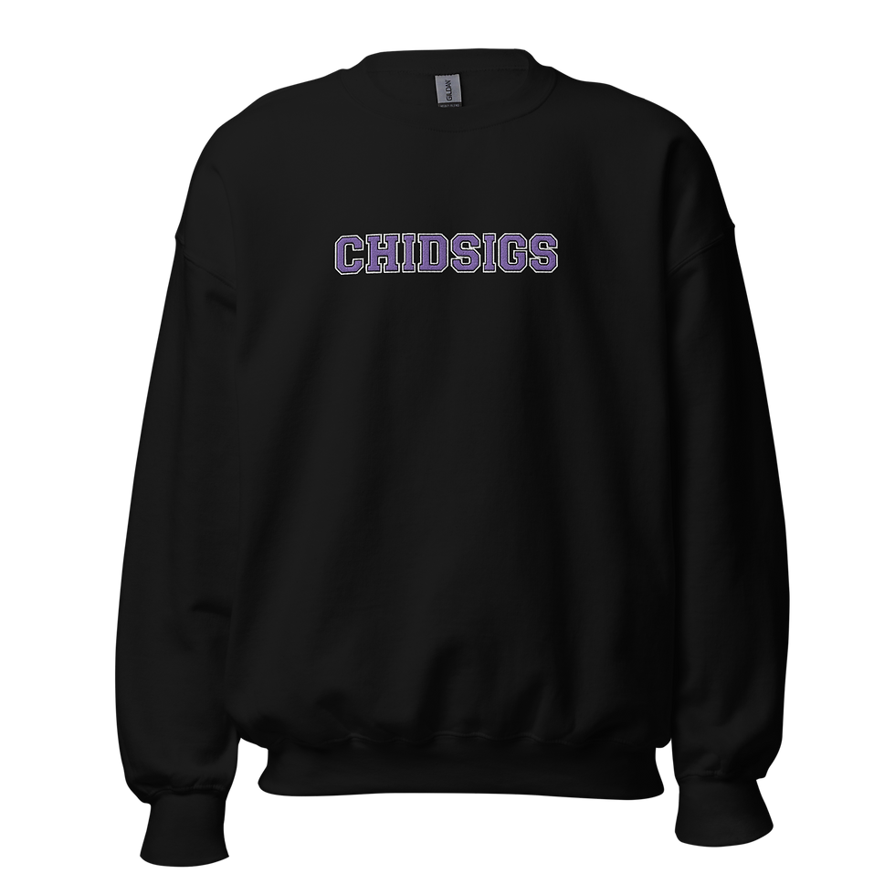 CHIDSIGS VarsityEmbroidered Crewneck Purple & White Outline