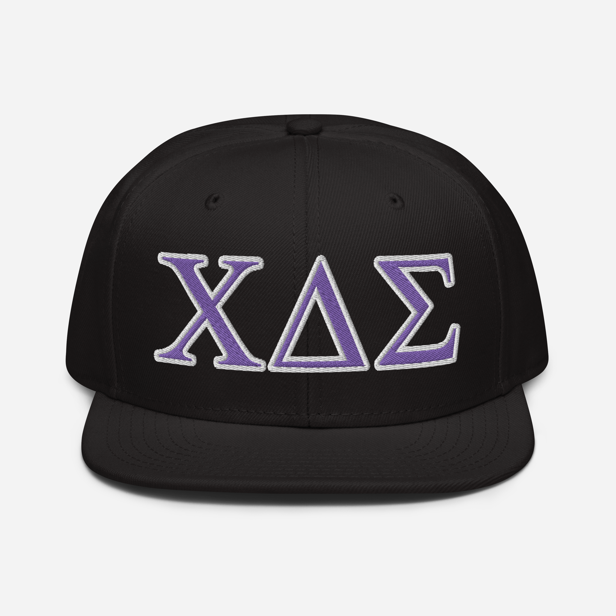 ΧΔΣ Outlined Embroidered Snapback Hat - White | Purple