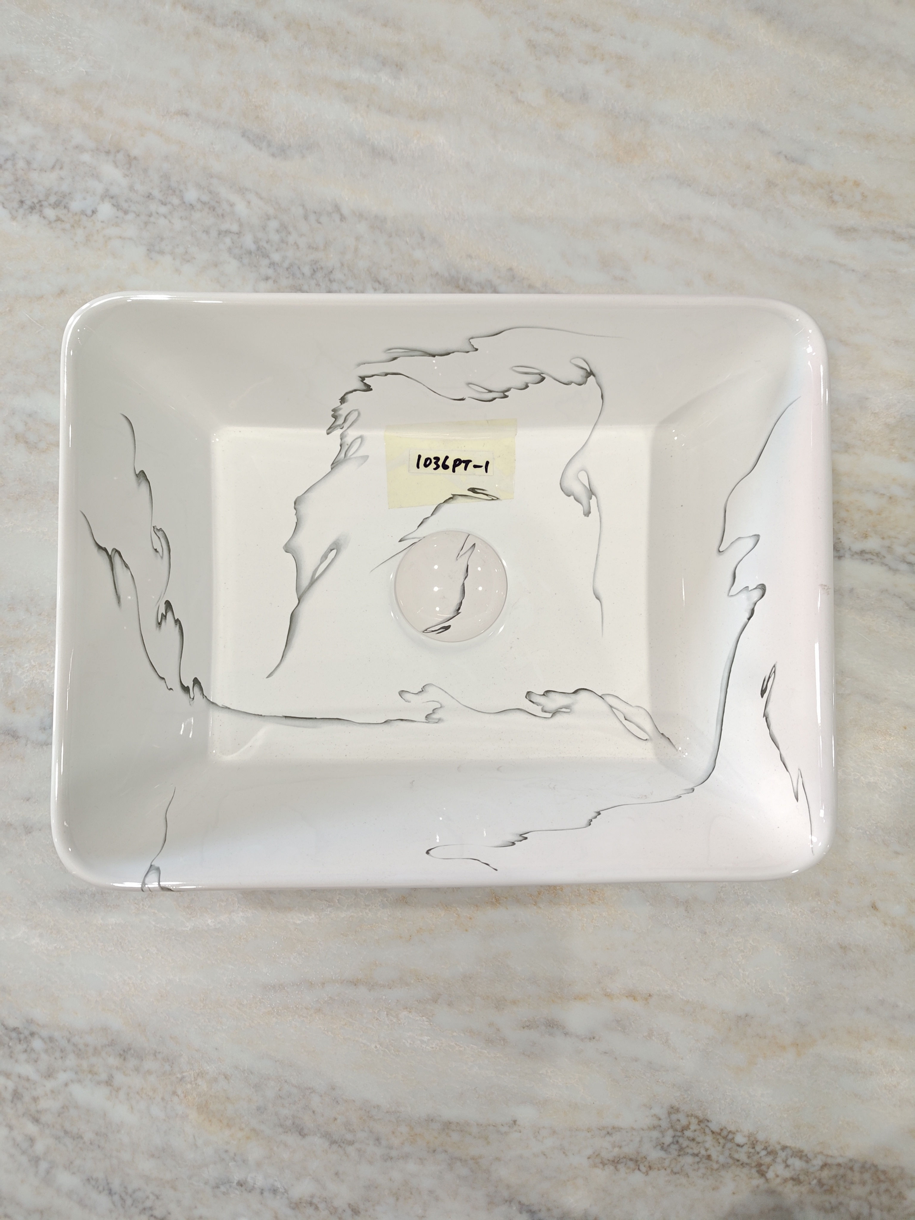 White rectangular Ink Flow Basin with black marble veins