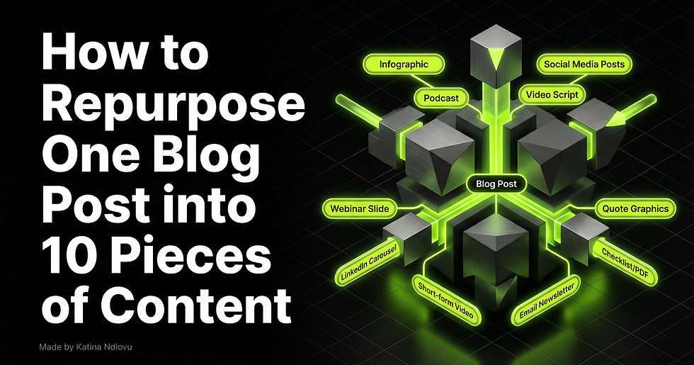 Diagram showing how one blog post can be repurposed into multiple content formats like social media, video, and email