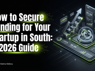 Startup founder pitching to investors in South Africa with financial projections on screen