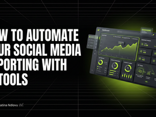 Entrepreneur analyzing AI-powered social media reporting dashboard on laptop