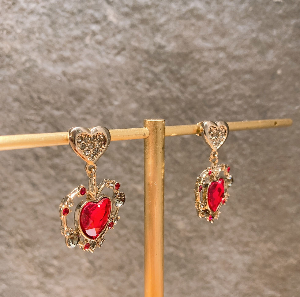 Thumbnail: Sparkling hearts dangle earrings_Red (AE_26)